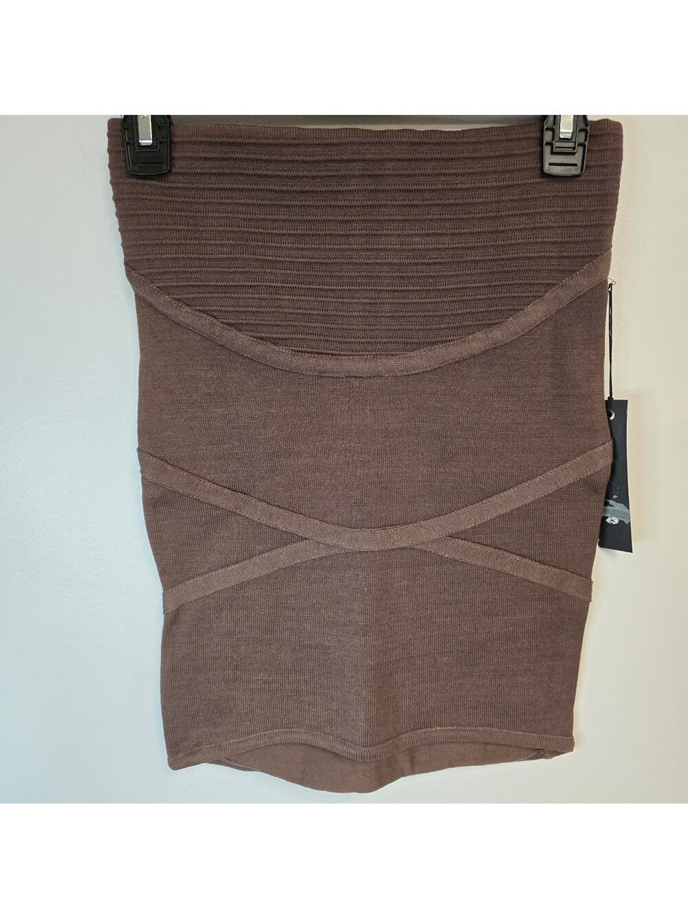 POOF COUTURE Junior's Brown HI-Low Rounded Hem Stretch Textured Mini Skirt sz L